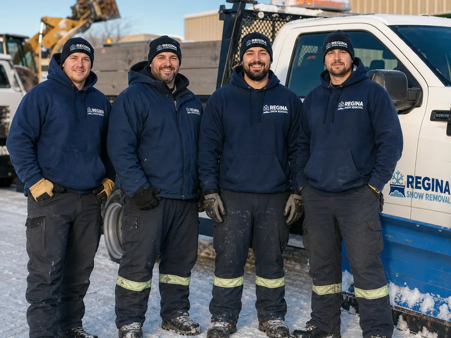 Regina Snow Removal crew beside a truck and winter clearing equipment
